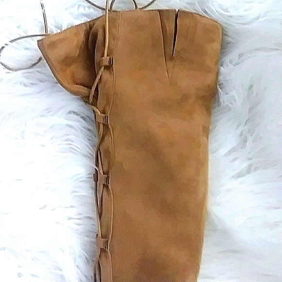 Qupid Tall Front Lace Up Swede Boots - Picture 4 of 7